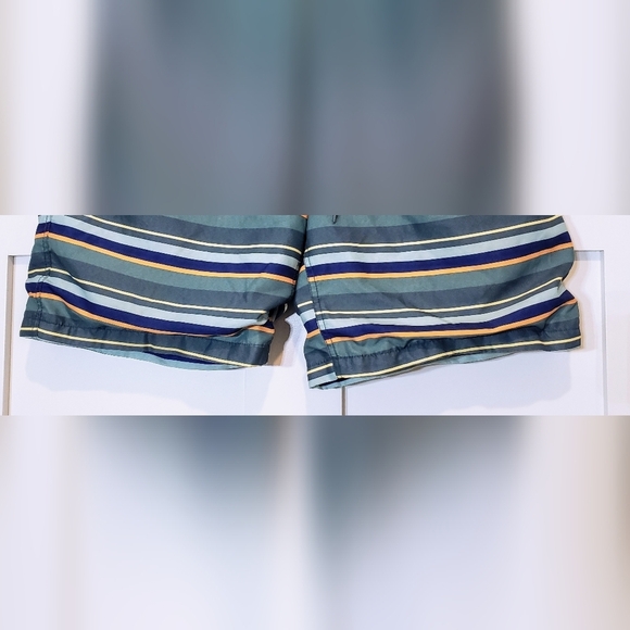 Gap Factory Size Large Board Shorts Swim Trunks Mesh Lined Striped Blue Green - Picture 6 of 15